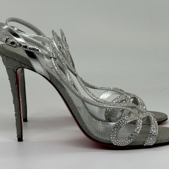 Christian Louboutin DOUBLE L STRASS 100 Crystal Glitter Sandals Heel Shoes - Picture 6 of 16